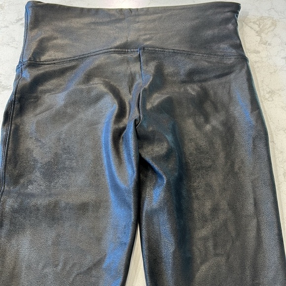 Spanx Faux Leather Shimmer Leggings High Waisted Black Large - Picture 15 of 16